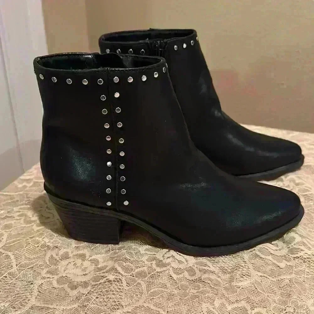 Faux Leather Studded Ankle Boots - Picture 1 of 7